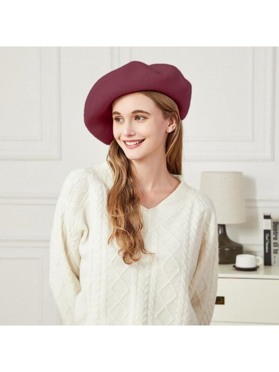 XXL Wool French Beret Hat | Satin Lined, Thick Felt Beanie for All Seasons main image 7
